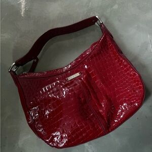 Cole Haan Glossy Red Crocodile-Pattern Shoulder Bag